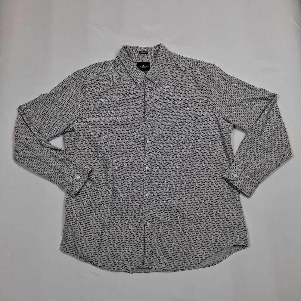 American Eagle Seriously Soft  Fish Graphic Print Button Down Shirt Mens XXL Y2k
